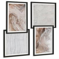 BILDER SET 4er Set - 50x50 cm & 40x60 cm Schwarzer Rahmen - Abstrakte Marmormuster aus Stein - Schwarz, Kunststoff (50/50cm) - TULUP