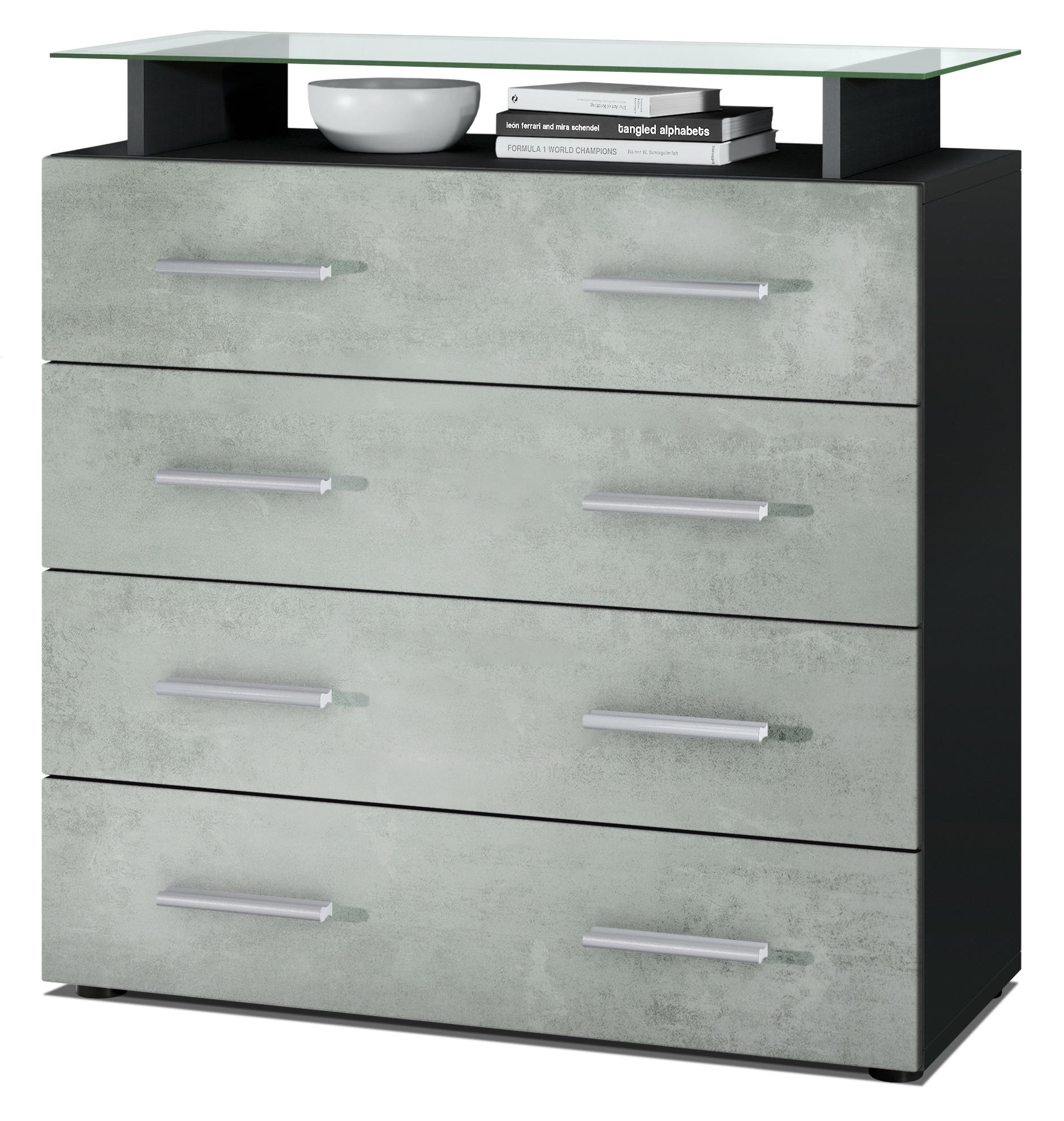 KOMMODE Pavos Beton Oxid Optik - Hellgrau, Holzwerkstoff (76/81/35cm) - Vladon
