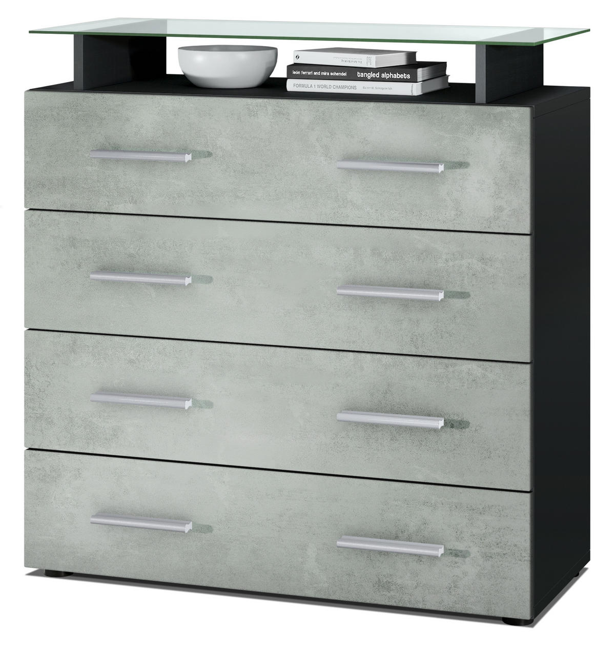KOMMODE Pavos Beton Oxid Optik - Hellgrau, Holzwerkstoff (76/81/35cm) - Vladon