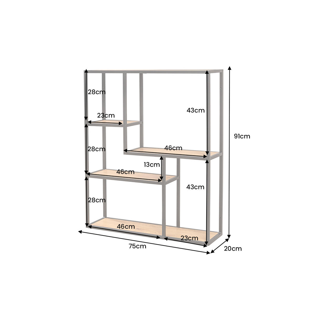 WANDREGAL SLIM LINE Schichtholz Natur 90 cm - Schwarz/Braun, Holzwerkstoff/Metall (75/91/20cm) - riess-ambiente