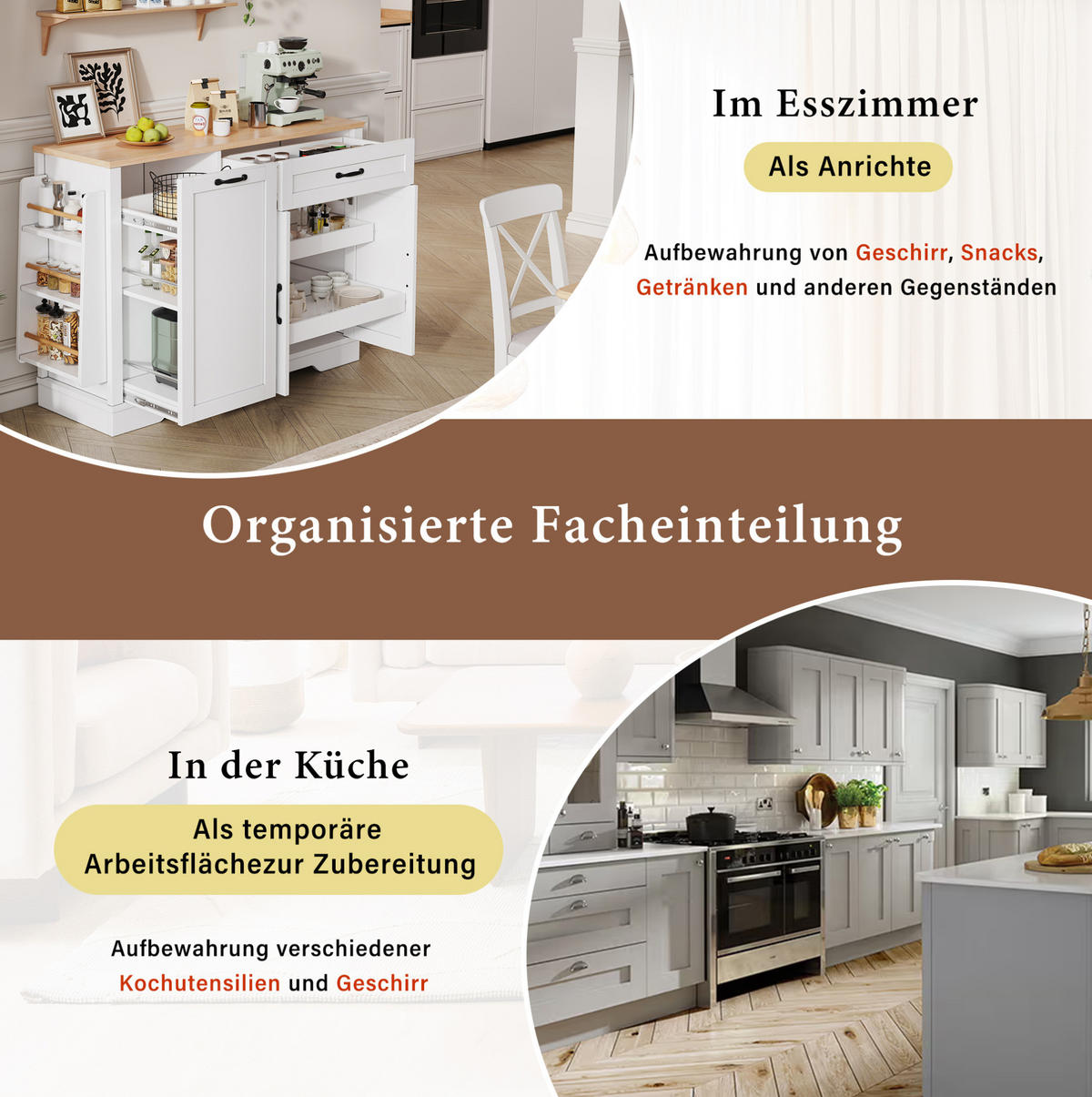KÜCHENINSEL 115/40/87 cm mit offenen Fächern, 2 Schubladen und MDF-Korpus in Holzoptik, Weiß - Weiß, Holzwerkstoff (115/87/40cm) - Redom