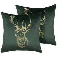 DEKOKISSEN 2er-Set Dunkelgrün 45/45 cm Blitzen - Dunkelgrün, Textil (45/45cm) - Beliani
