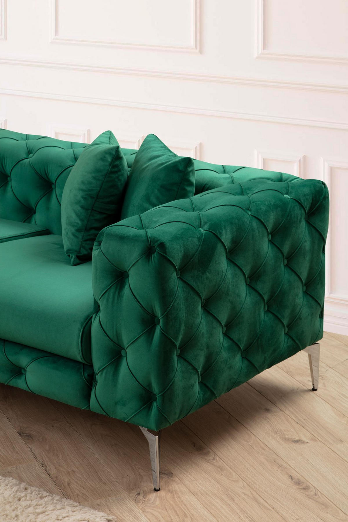 ECKSOFA mit großzügiger XXL Sitzfläche für die ganze Familie - Chromfarben/Grün, Holz/Textil (310/270cm) - myHomelando