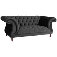 CHESTERFIELD Sofa 2-Sitzer Kaylin Samtvelours schwarz - Schwarz, Kunststoff (200/80/100cm) - 58aufmkessel