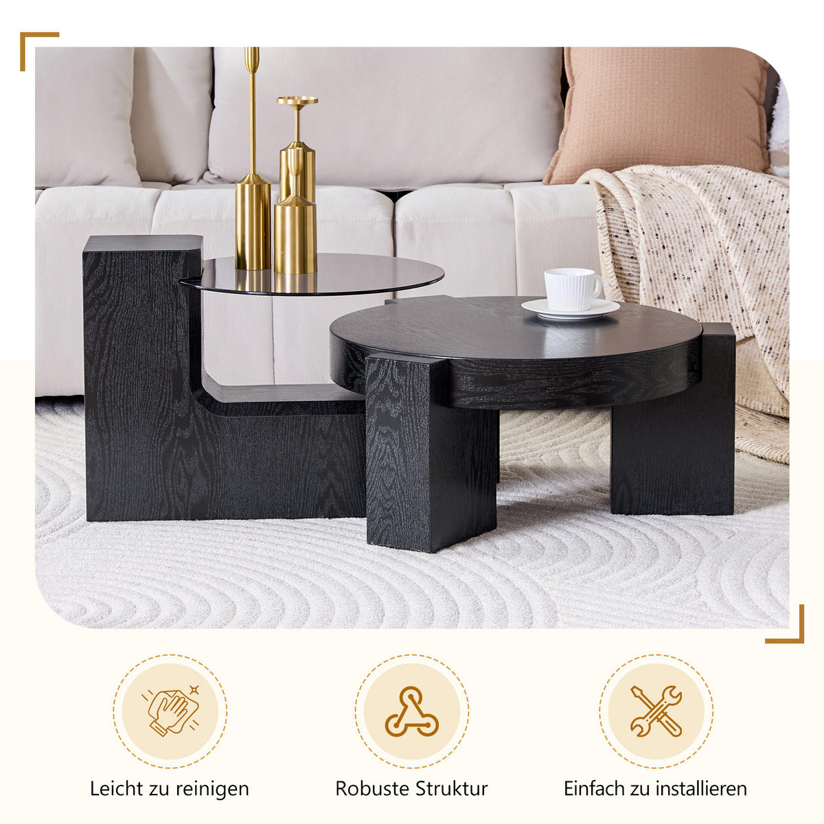 COUCHTISCH-SET Grau und Schwarz 2er-Set - Schwarz, Holzwerkstoff (61/61/30cm) - PANGIVO