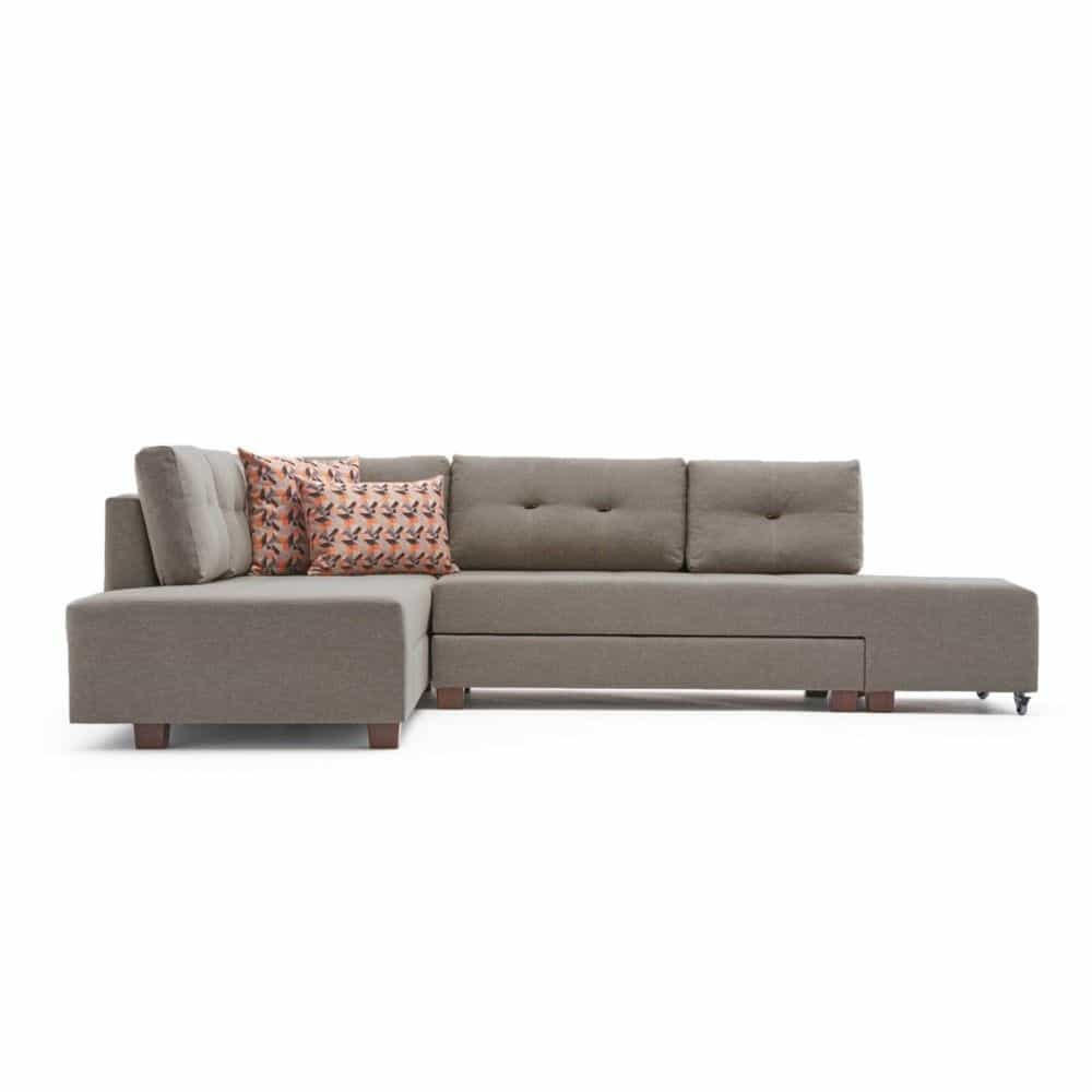 ECKSOFA mit rollbarer Schlaffunktion - Beige/Walnussfarben, Holzwerkstoff/Kunststoff (280/206cm) - myHomelando