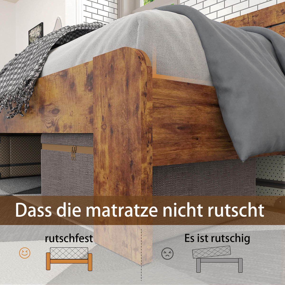 METALLBETT 140/200 cm in Braun mit Kopfteil - Braun, Holzwerkstoff/Metall (140/200cm) - WISHDOR