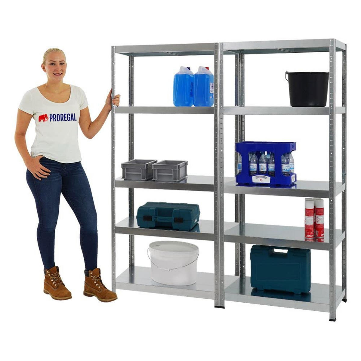 SCHWERLASTREGAL Steel Eagle 2er-Set mit 2x 180x80x40 cm Fachlast 130 kg Verzinkt - Silberfarben, Metall (160/180/40cm) - PROREGAL