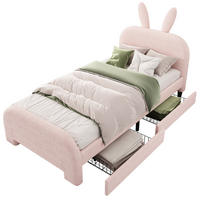 BETT 90/200 cm in Rosa mit Kaninchen-Kopfteil & 2 Schubladen - Rosa, Textil (90/200cm) - BEAOK
