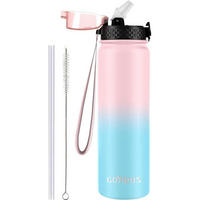 TRINKFLASCHE mit Strohhalm 1000 ml Edelstahl Auslaufsicher Rosa Blau - Rosa, Metall (8/8cm)