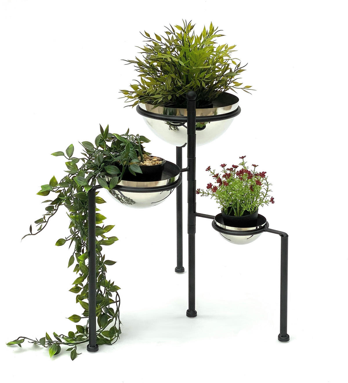 BLUMENTREPPE Metall Rund 46 cm mit 3 Töpfe Silber - Schwarz, Metall (40/46/40cm) - DanDiBo
