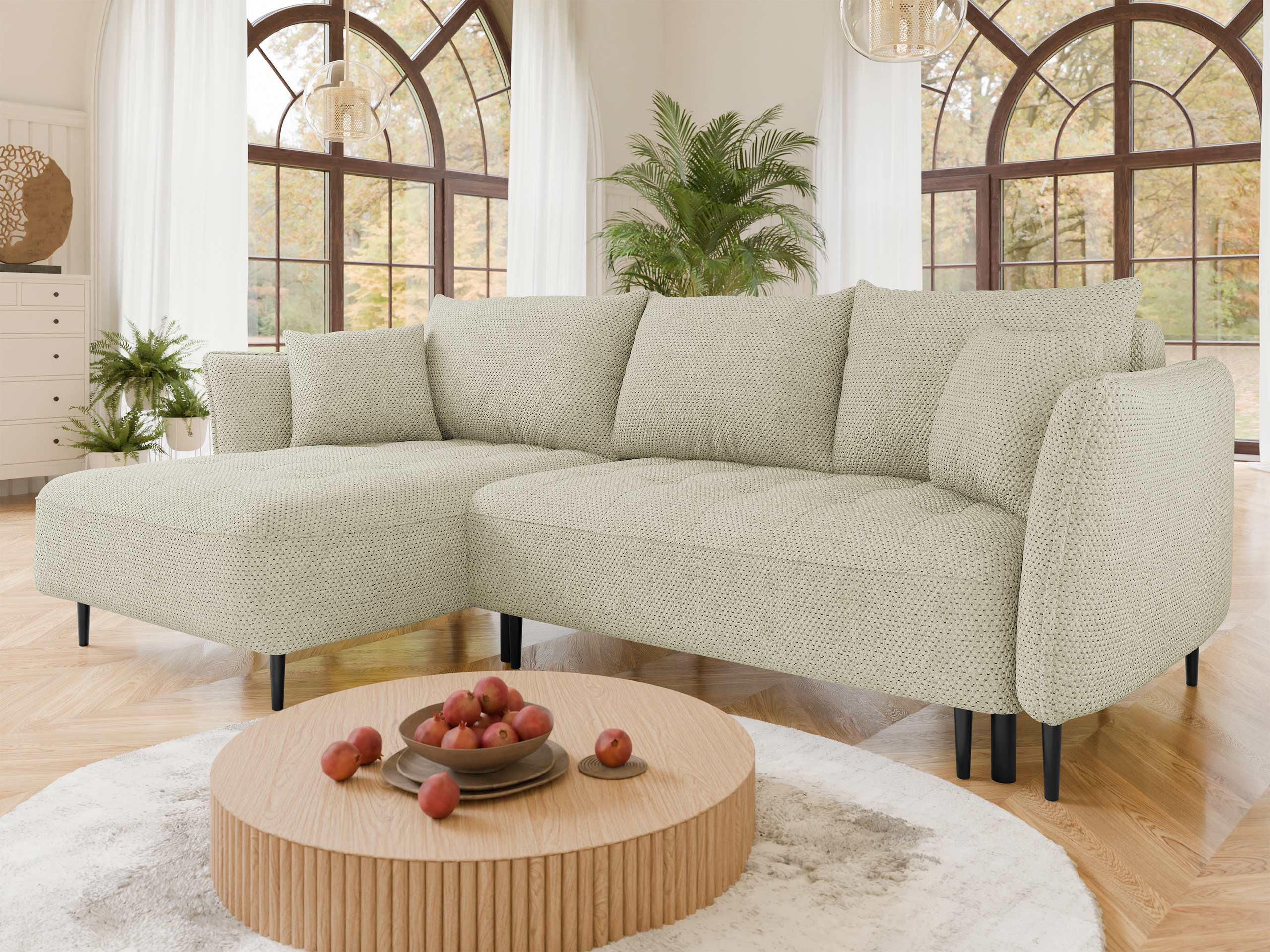 ECKSOFA Bari, Seite: Links - Schwarz/Naturfarben, Holz/Textil (276/158cm) - MIRJAN24