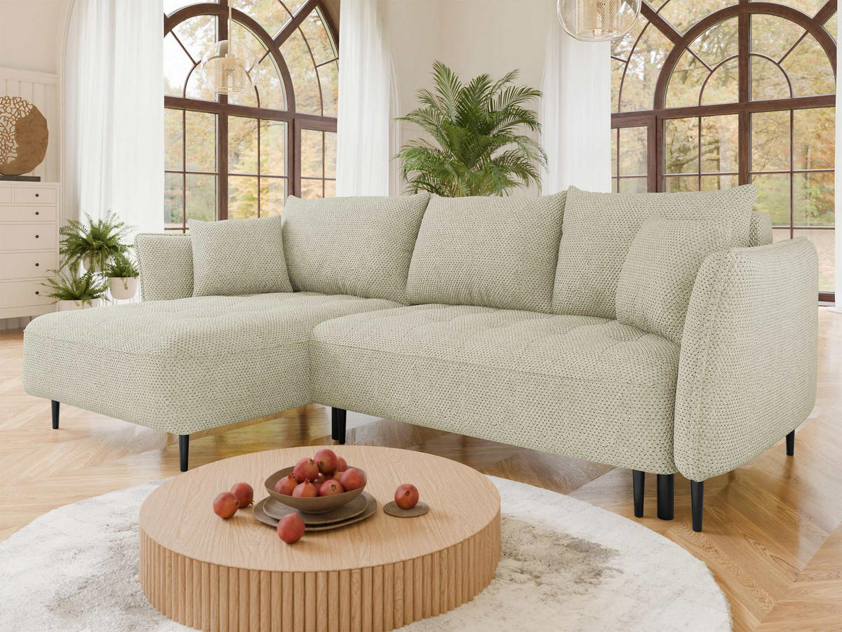 ECKSOFA Bari, Seite: Links - Schwarz/Naturfarben, Holz/Textil (276/158cm) - MIRJAN24