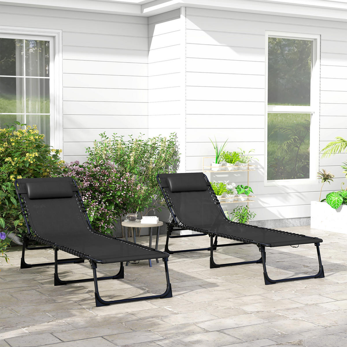 SONNENLIEGE 2er-Set DE-15631 klappbar, 4-fach verstellbar Schwarz - Schwarz, Metall (58/30/189cm) - ComfortXL