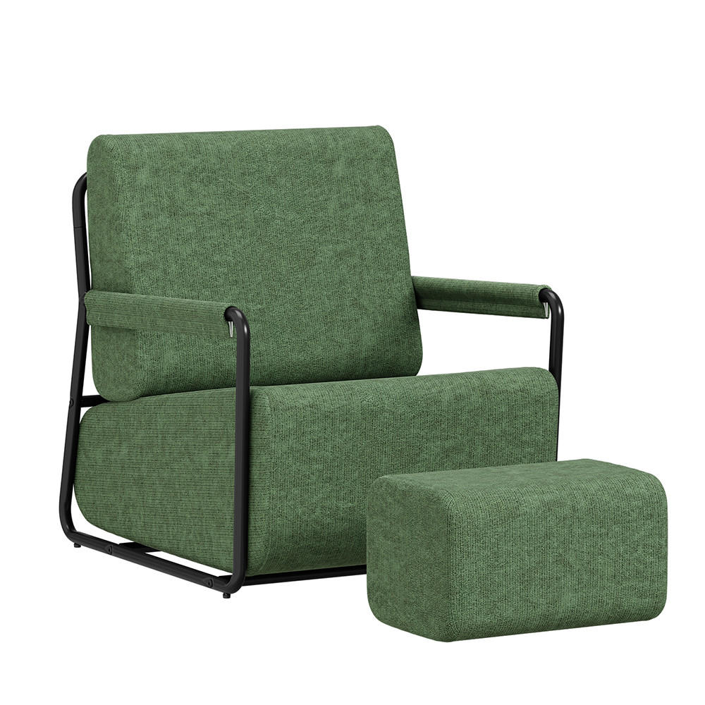 SESSEL mit Hocker und Metallgestell FST99-SY - Ahornfarben, Fell/Textil (59/78/74cm) - SoBuy