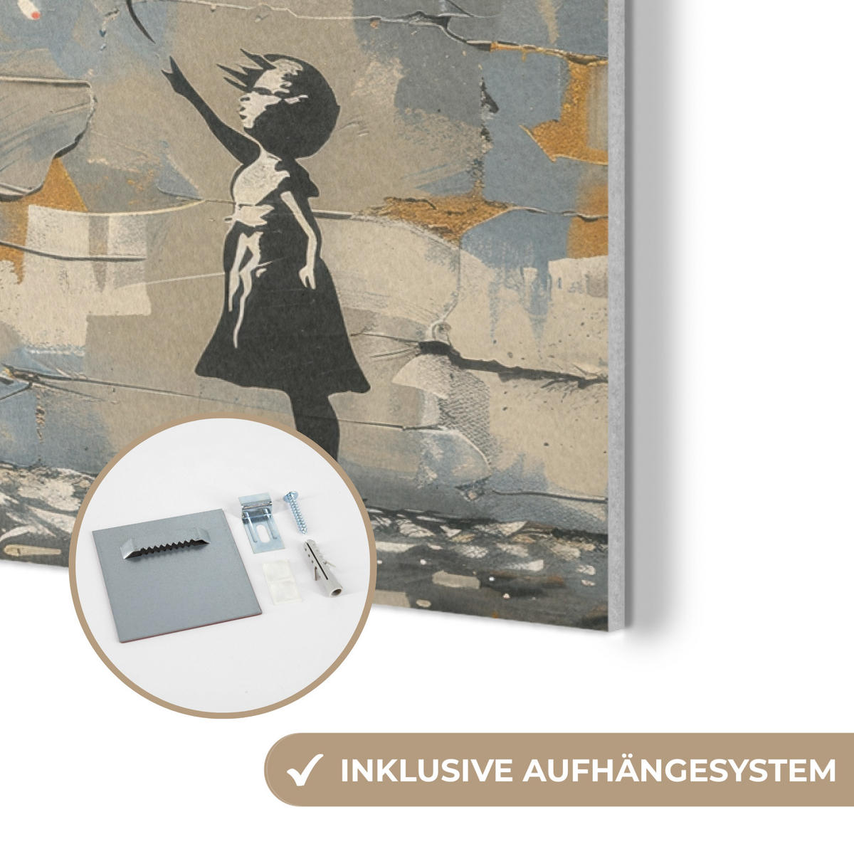 AKUSTIKBILD Baum - Graffiti - Banksy-Stil - Ballon-Mädchen Akustikpaneele 90x60 cm - Blaugrau, Kunststoff (90/60/0.9cm) - MuchoWow