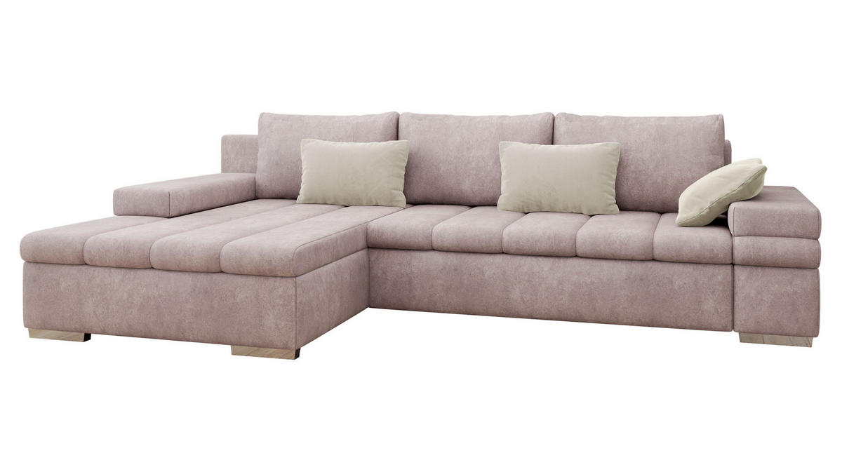 ECKSOFA Bangkok Premium, Seite: Links - Silberfarben/Rosa, Holz/Textil (310/175cm) - MIRJAN24