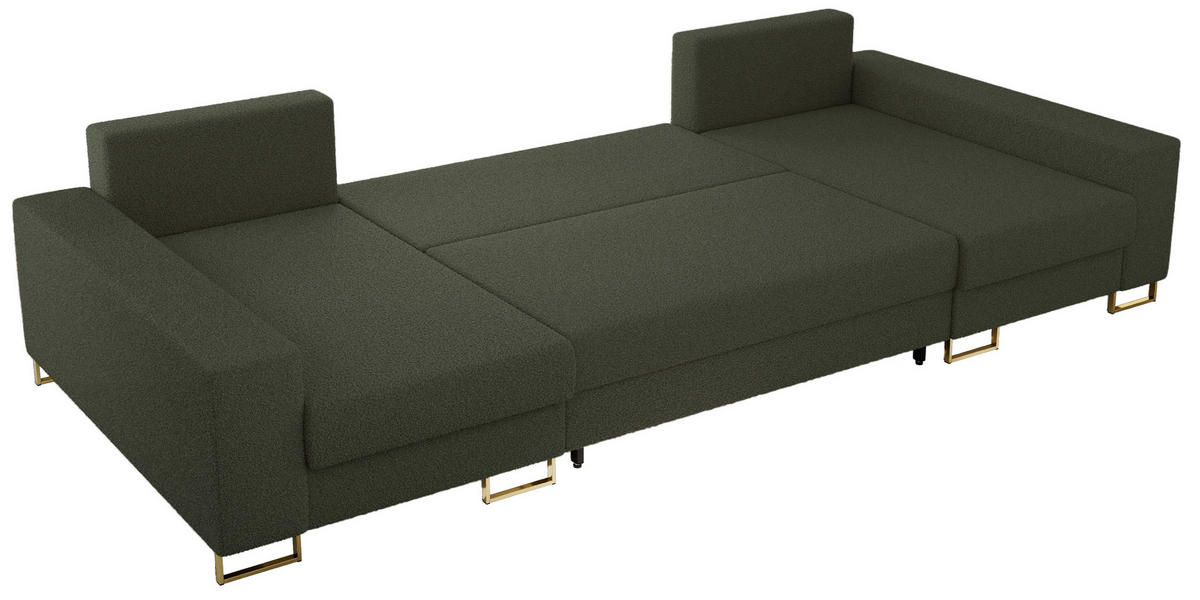 WOHNLANDSCHAFT DORIAN U Bouclé Grün - Goldfarben/Grün, Textil/Metall (312/95/138cm) - MKS