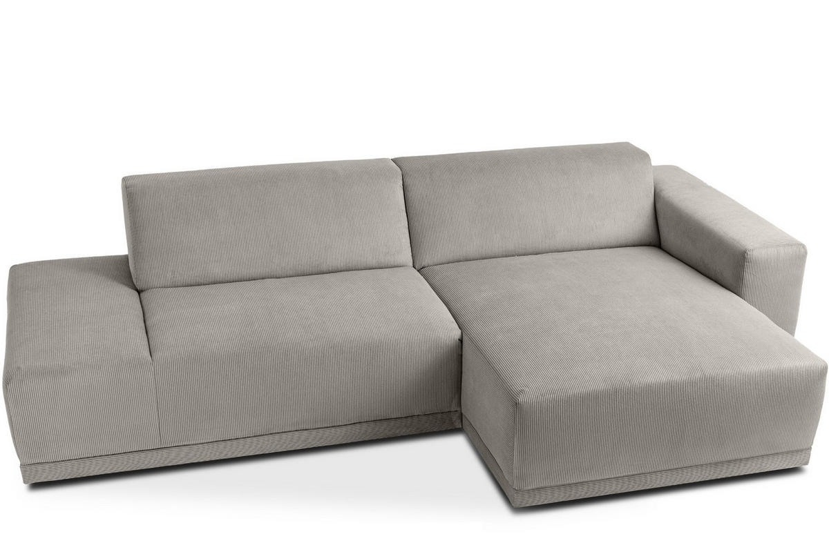 ECKSOFA-RECHTS MUDI in moderner Optik mit hochwertigem Kaltschaum, Cord-Stoff, hellgrau - Hellgrau/Schwarz, Textil (280/160cm) - KONSIMO®