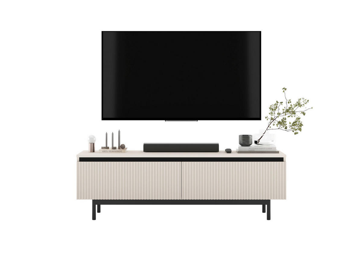 TV-SCHRANK Selene Kaschmir Matt mit Metallrahmen 140 cm - Kaschmir/Schwarz, Holzwerkstoff (140/44/35cm) - Meble Lindner