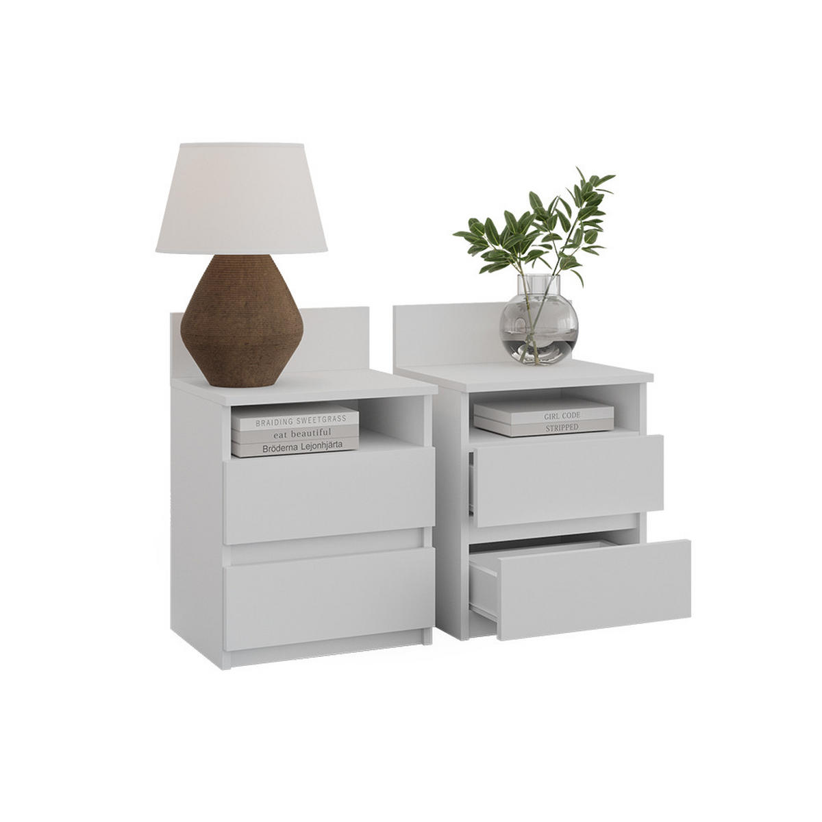 NACHTTISCH Monty Weiß 39.6 x 59.1 cm 2er Set - Weiß, Holzwerkstoff (32.3/59.1/39.6cm) - Vicco