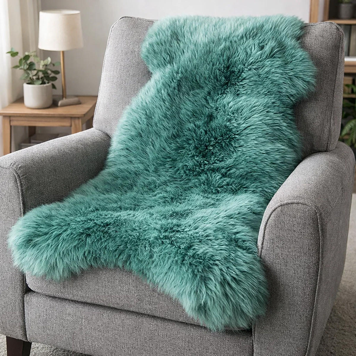 FELL Öko Lammfell Schaffell Teal Waldgrün ca. 90 cm - Waldgrün, Fell (50/90cm) - Provellus