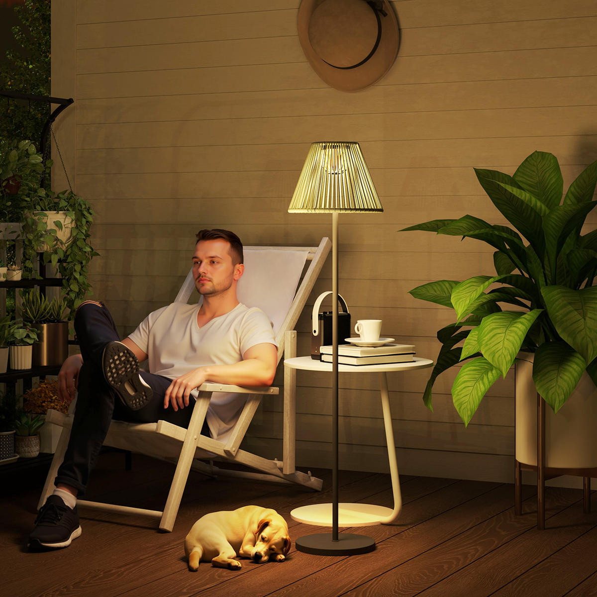 STEHLAMPE aus Rattan, Solarlampen mit Lichtsensor 25 LED-Lichte IP44 - Grau, Metall (33/33/135cm)