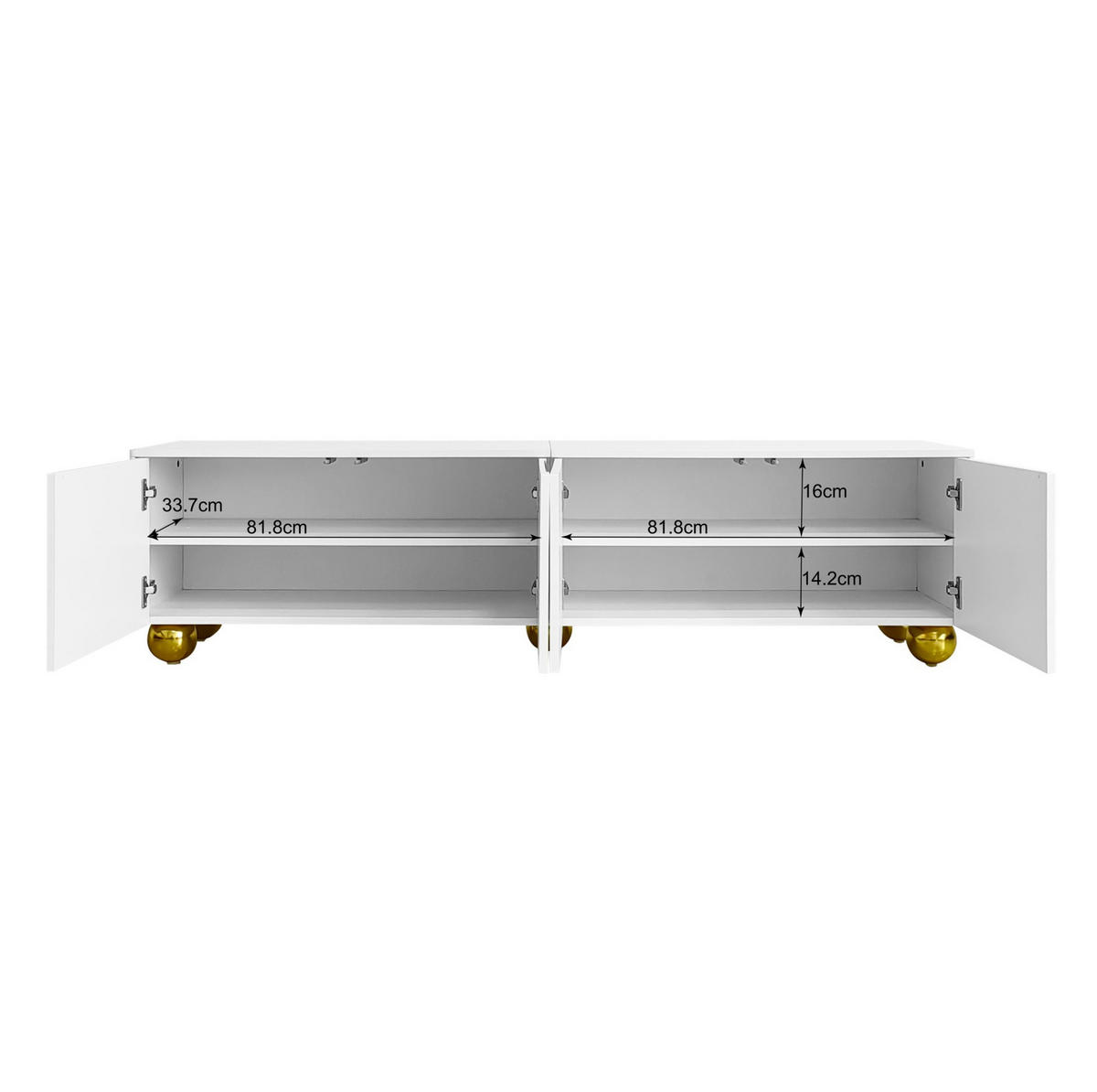 TV-LOWBOARD 170/38/44 cm mit 4 Türen, Push-to-Open und Soft-Close - Weiß, Holzwerkstoff (170/44/38cm) - BEAOK