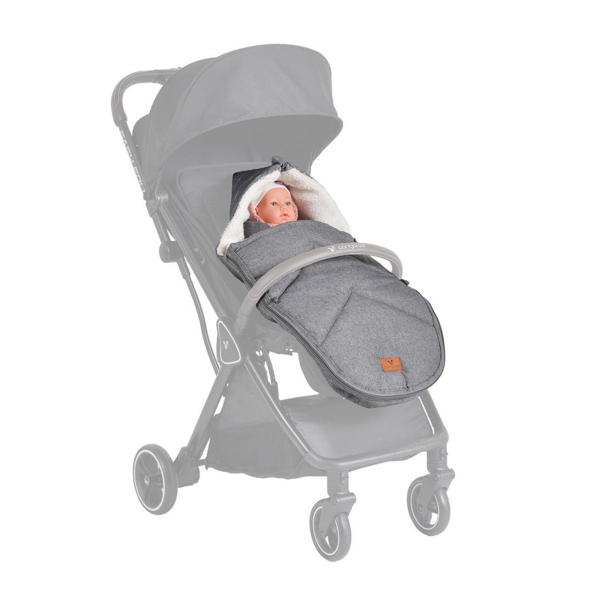 FUSSSACK Luxe grau 80 cm, für 5-Punkt-Gurtsystem, flauschiges Innenfutter, wetterfest - Grau, Textil (40/8/80cm) - Cangaroo
