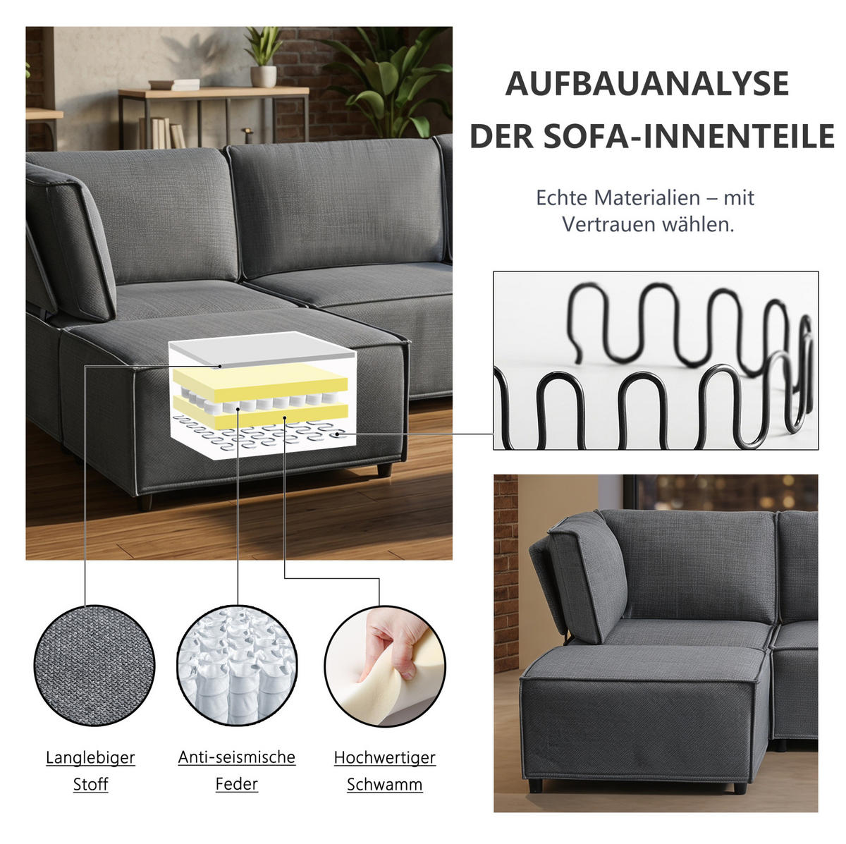 SOFAGARNITUR modular Dunkelgrau - Dunkelgrau, Holz (154/238cm) - Meubliv