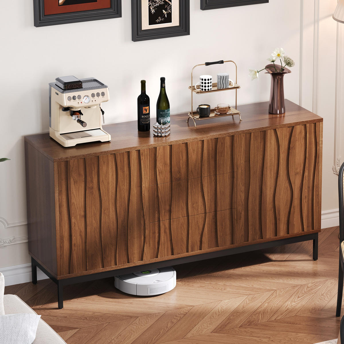 SIDEBOARD 150 cm, 3 Schubladen, Mid-Century, Eiche Dunkel - Kastanienfarben, Holz (150/80/40cm)