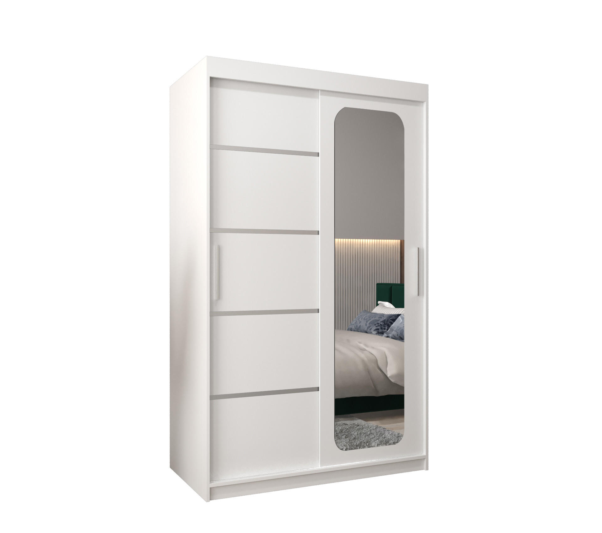 SCHWEBETÜRENSCHRANK 200/120/62 2-türig - Silberfarben/Weiß, Holz/Kunststoff (120/200/62cm) - MÖBEL KRYSPOL