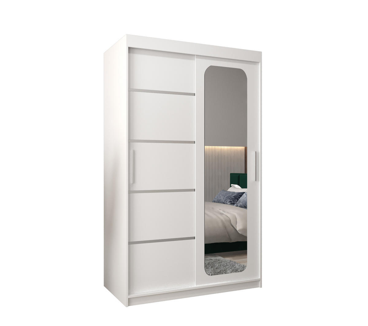 SCHWEBETÜRENSCHRANK 200/120/62 2-türig - Silberfarben/Weiß, Holz/Kunststoff (120/200/62cm) - MÖBEL KRYSPOL
