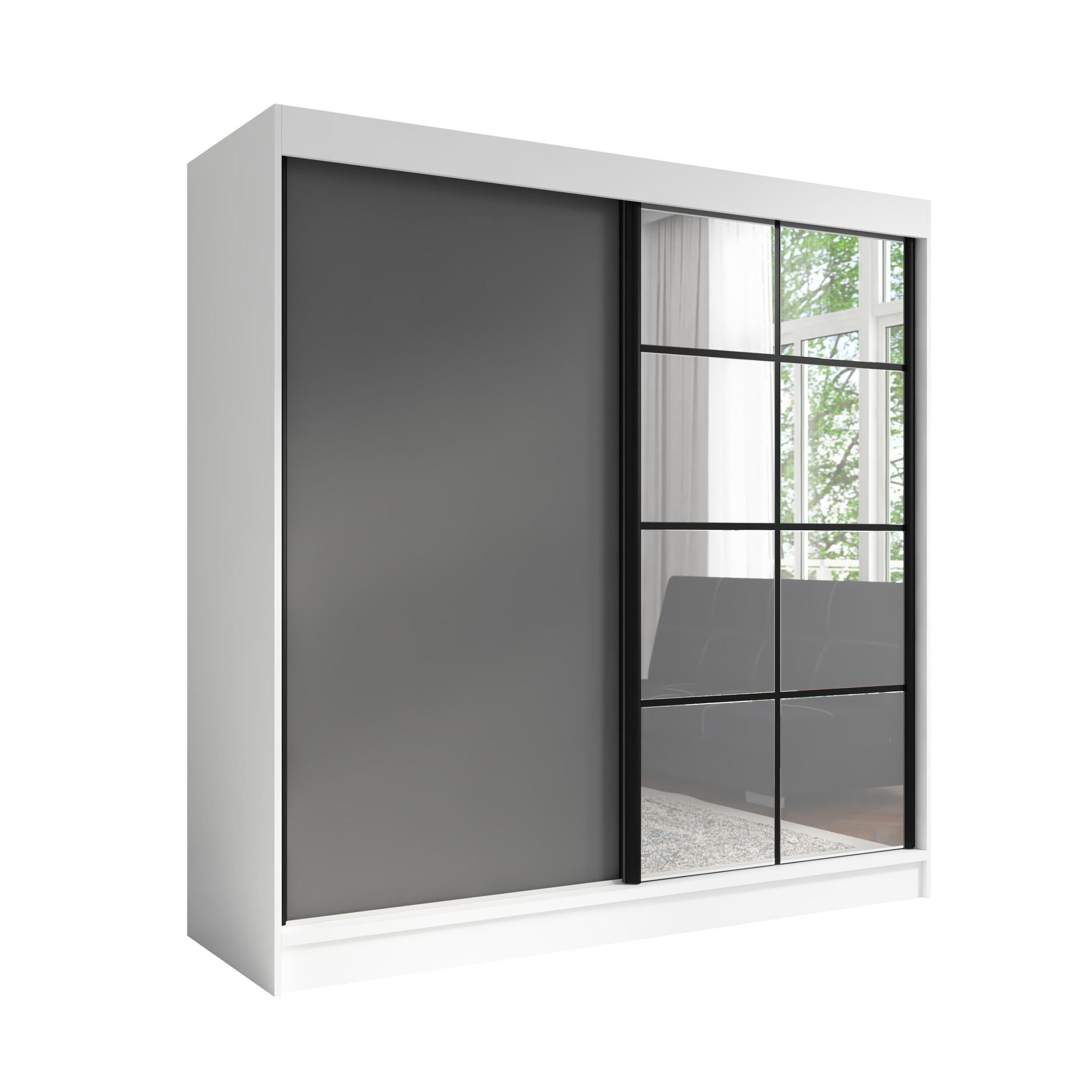 A&J MöbelLand Schwebetürenschrank Weiß, Graphit 200x215x60 cm