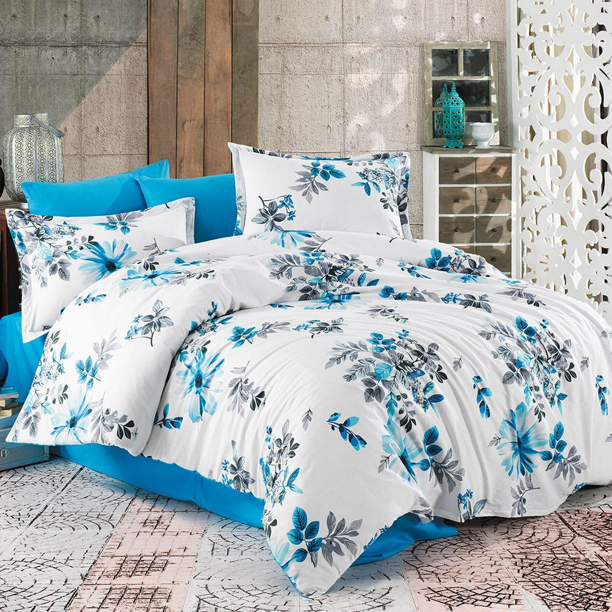 BETTWÄSCHE 6-teilig 135/200 cm FLOWERS - Blau, Textil (135/200cm) - ROLFNERS