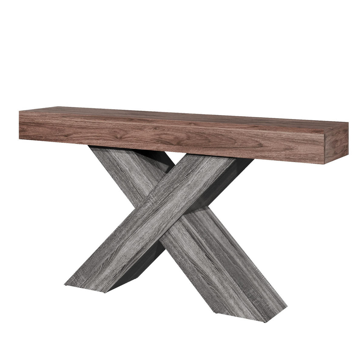 KONSOLENTISCH aus Spanplatte 140x30x80 cm Nussbaum mit X-förmiger Kreuzstütze - Walnussfarben, Holzwerkstoff (140/30/80cm) - IVMEU