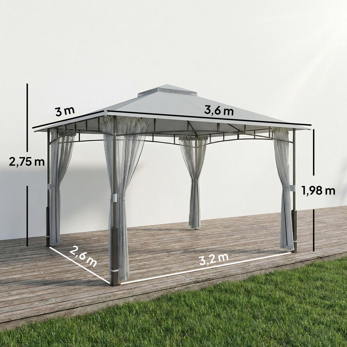 GARTENPAVILLON, Sonnenschutznetz, Terrasse, grau - Grau, Metall (69/32/243cm) - Vallsero