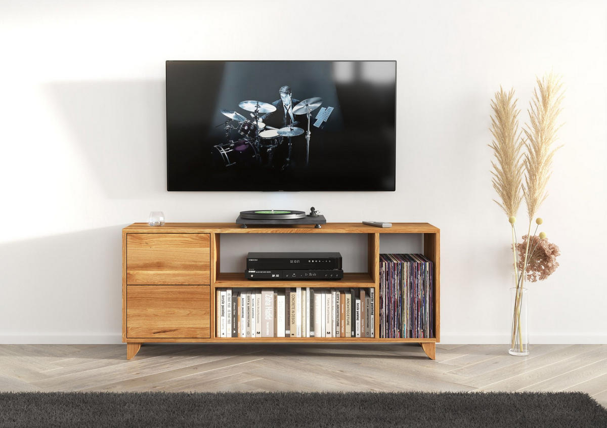 MASSIVHOLZ-TV-SCHRANK Viveca, Eiche - lackiert, Naturfarben - Eichefarben, Eichenholz/Holz (140/57.4/45cm) - Visby