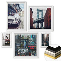 WANDBILDER 5er-Set - 50x50 cm & 20x30 cm & 40x60 cm Weißer Rahmen - Old Cars Brooklyn Retro-Audio - Weiß, Kunststoff (40/60cm) - ArtPrintCave