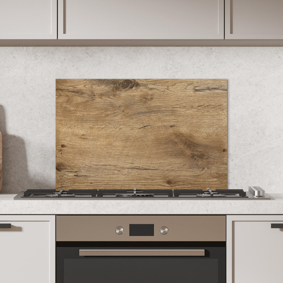 SPRITZSCHUTZ KÜCHE Holz - Braun - Holzoptik 70x50 cm - Eichefarben, Metall (70/0.3/50cm) - MuchoWow