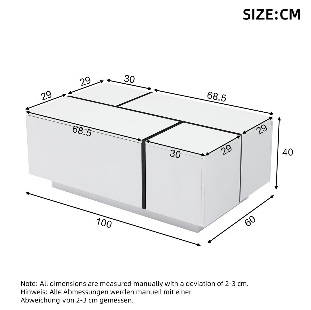 KONFERENČNÍ stolek 100/60/40 cm bílá a černá z dřevotřísky se 4 zásuvkami - černá, kompozitní dřevo (100/60/40cm) - OKWISH