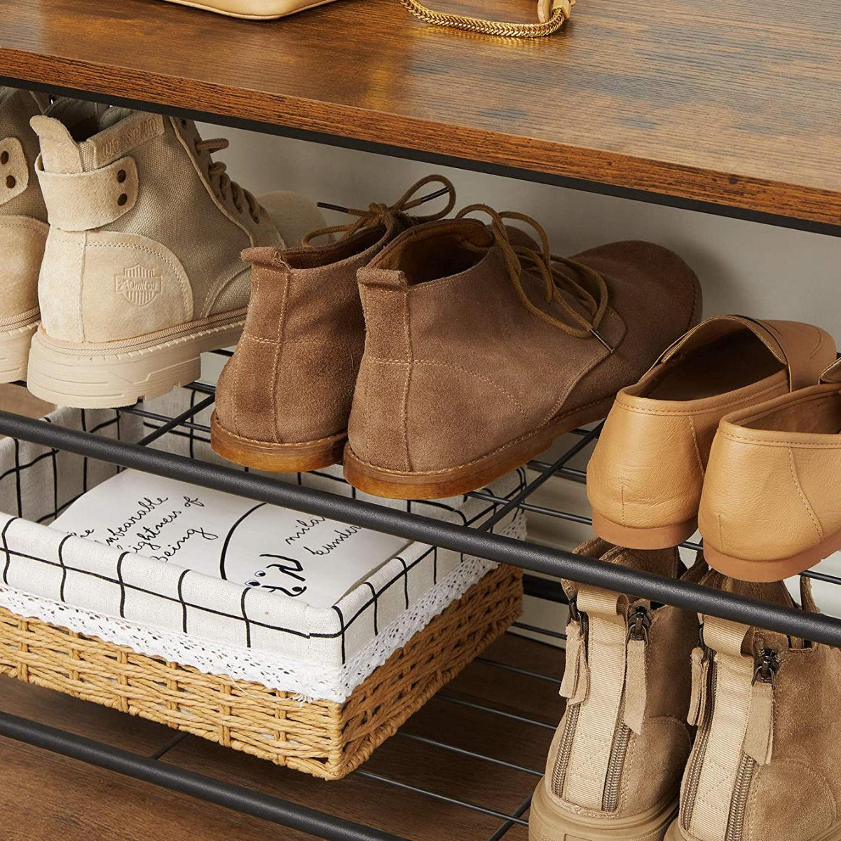 MEHRZWECKSCHRANK mit Kleiderhaken und Schuhbank - Nussbaumfarben, Holzwerkstoff (32.5/175/70cm) - Calicosy