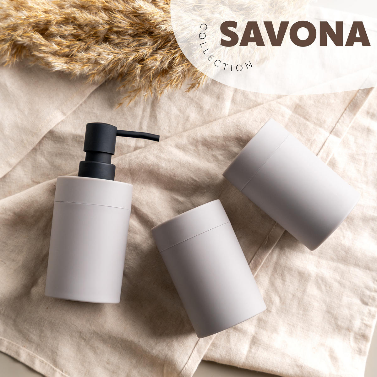 BADEZIMMER-SET SAVONA, Soft-Touch, taupe, rund - Taupe, Kunststoff (9/16/7cm) - bremermann