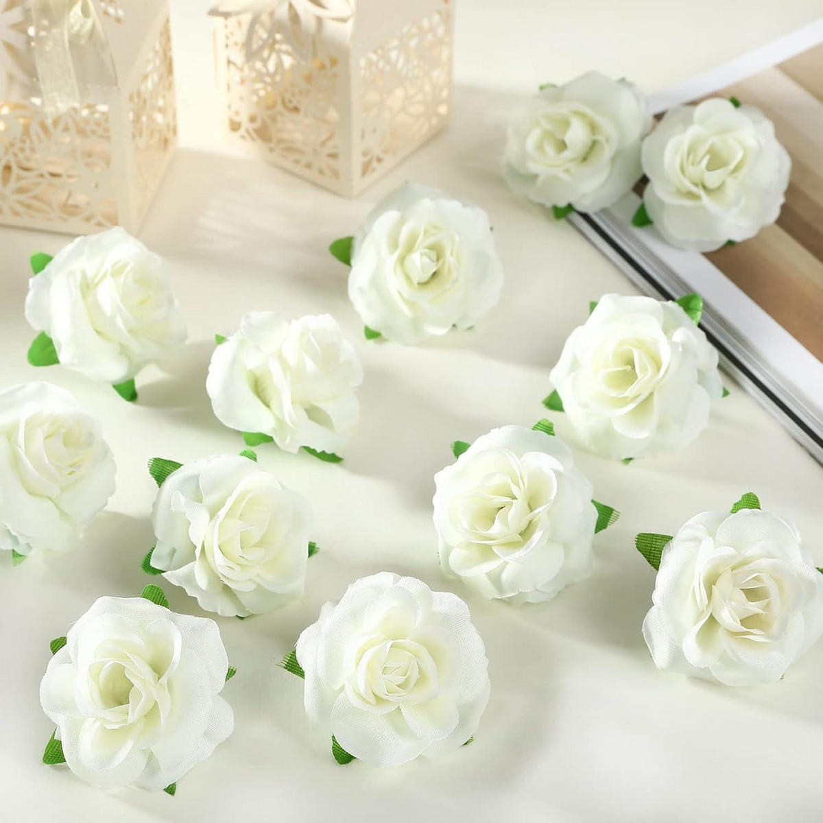 KUNSTBLUMEN Rosenköpfe 50-teiliges Set Hellgelb 4 cm - Weiß, Kunststoff (3.5cm)