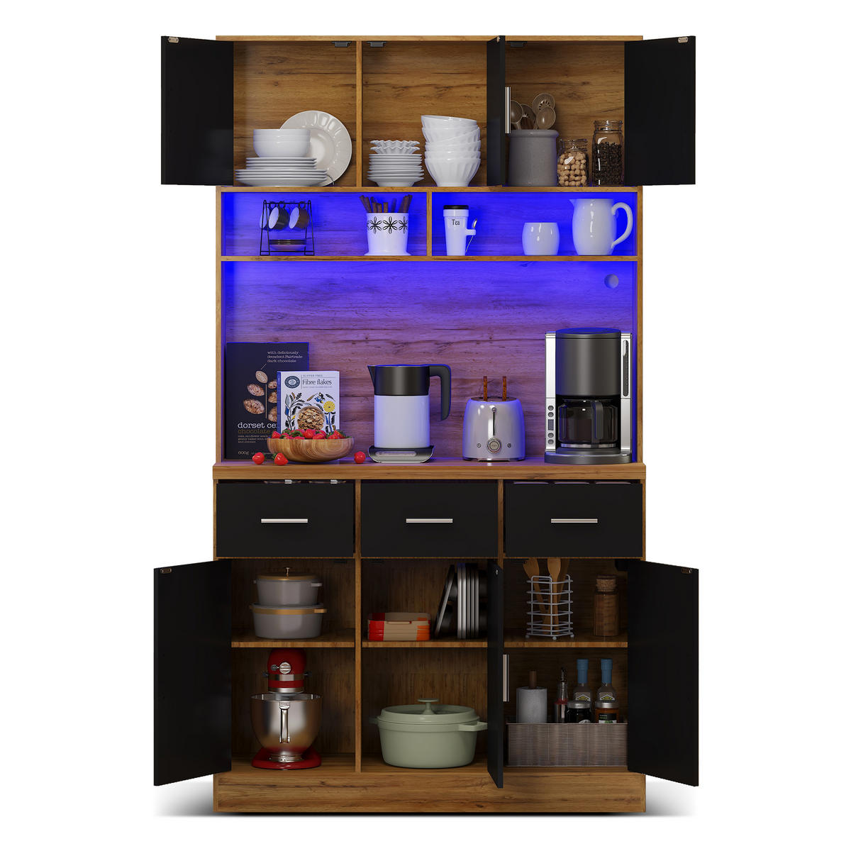 BUFFET 100/40/180 cm Schwarz mit LED-Beleuchtung mit APP-Steuerung und 3 Schubladen - Schwarz, Holz (100/180/40cm) - Oxeza