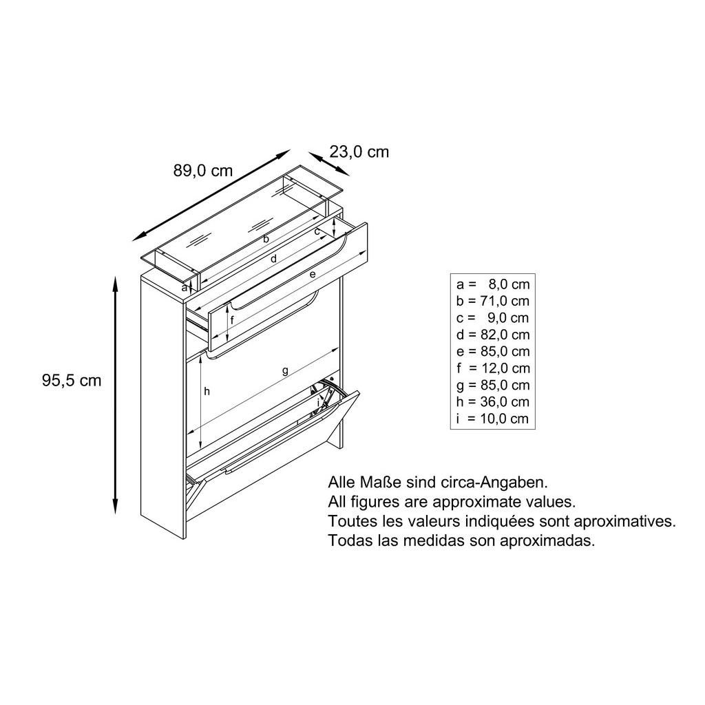 Thumbnail - Vladon Schuhschrank, Brombeere, Weiß Hochglanz, Holzwerkstoff, 89x96x23 cm, Garderobe, Schuhaufbewahrung, Schuhkipper