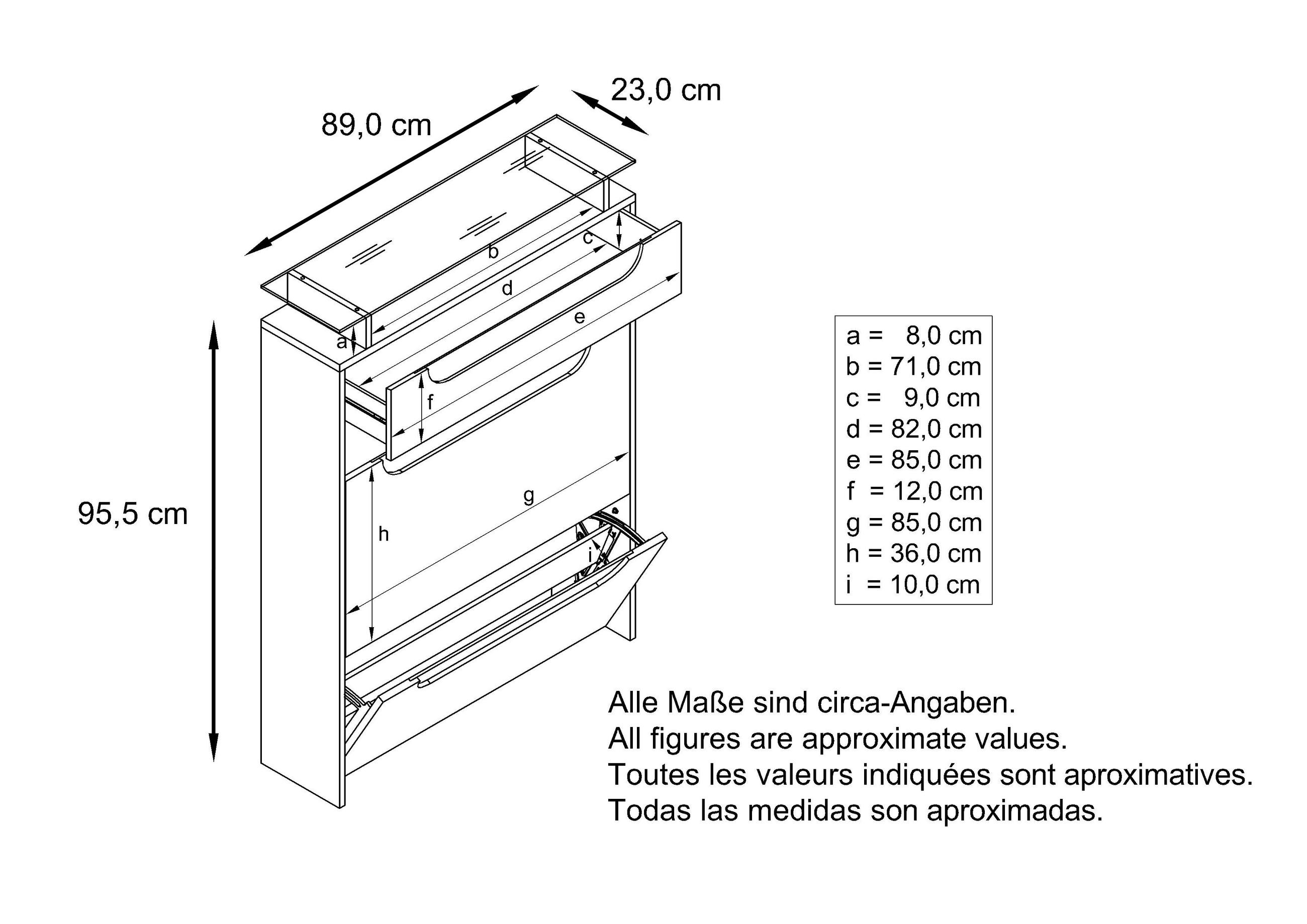 Thumbnail - Vladon Schuhschrank, Eiche San Remo, Schwarz Hochglanz, Holzwerkstoff, 89x96x23 cm, Garderobe, Schuhaufbewahrung, Schuhk...