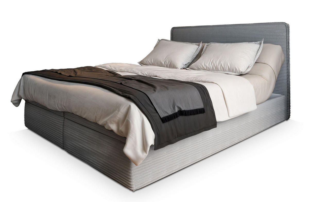 BOXBETT ASTOR 140x200 cm mit Matratze und Topper - Hellgrau - Hellgrau, Holz (140/200cm) - MASSENO
