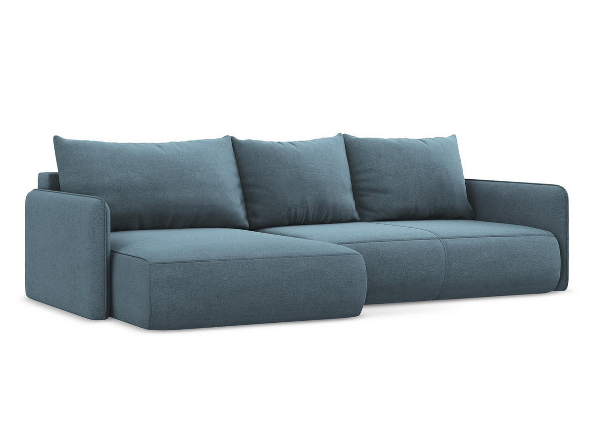 ECKSOFA mit Schlaffunktion Strukturstoff Stoff Blau - Blau/Schwarz, Kunststoff/Textil (148/240cm) - Makamii