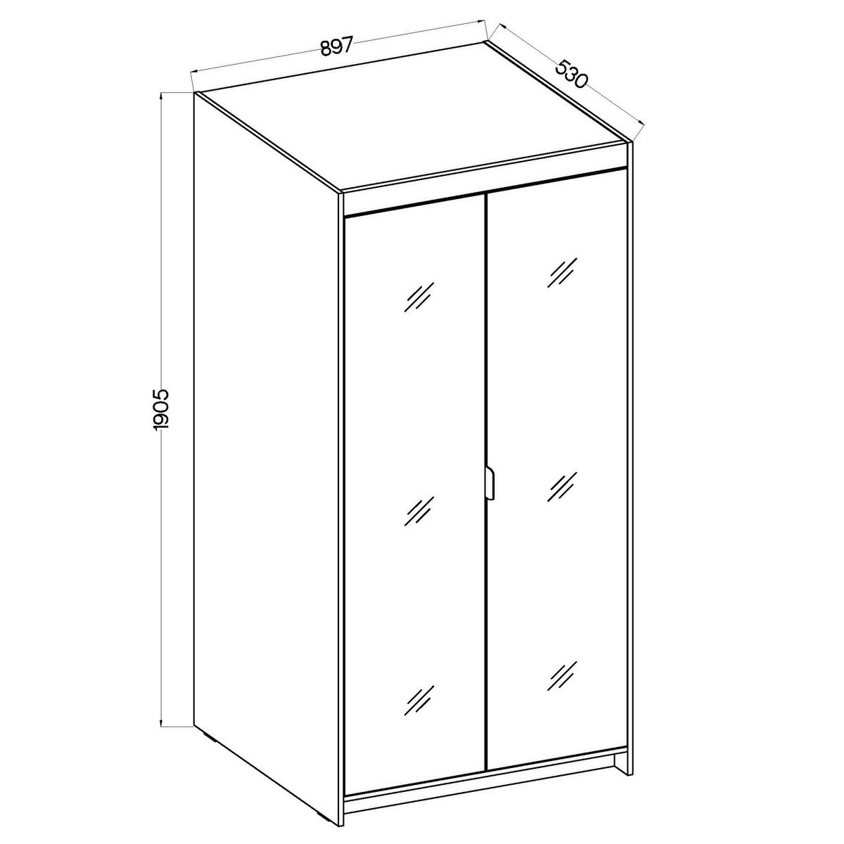 DREHTÜRENSCHRANK ELENORA 89,7/190,5/53cm 2-türig mit Spiegel Braun - Braun, Holzwerkstoff (89.7/190.5/53cm) - MASSENO